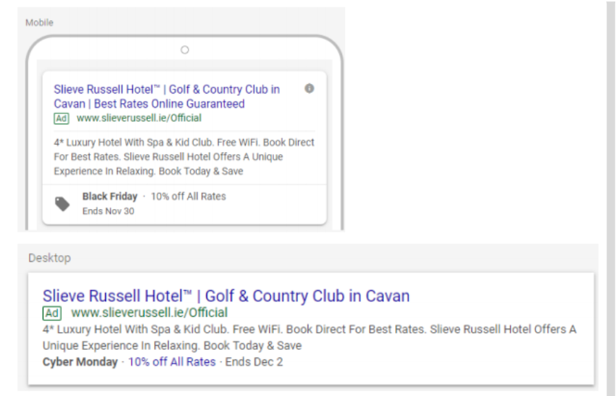 Slieve Russel's Black Friday Search Ad Extensions